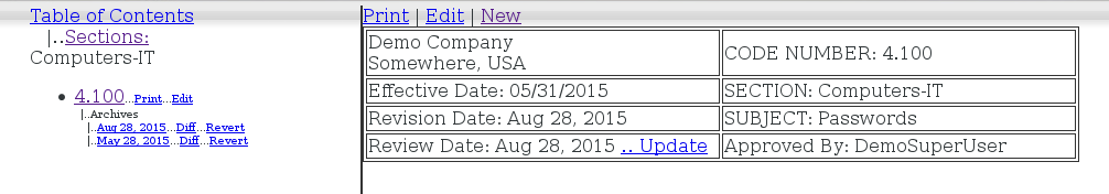 Policy header example