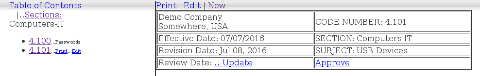 Policy header example